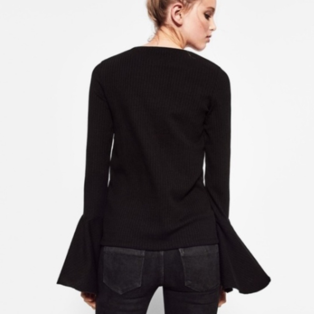 Zara black ribbed flare sleeves top